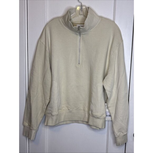 Mate The Label Organic Fleece Half Zip Sweatshirt Bone NWT Large - Picture 6 of 10